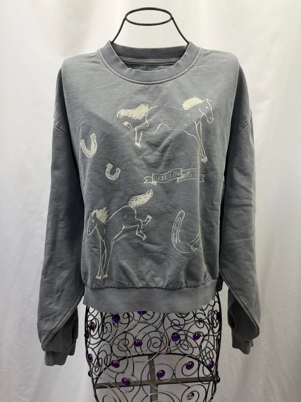 Lazy Sunday grey lucky cowboys club crewneck sweatshirt size M
